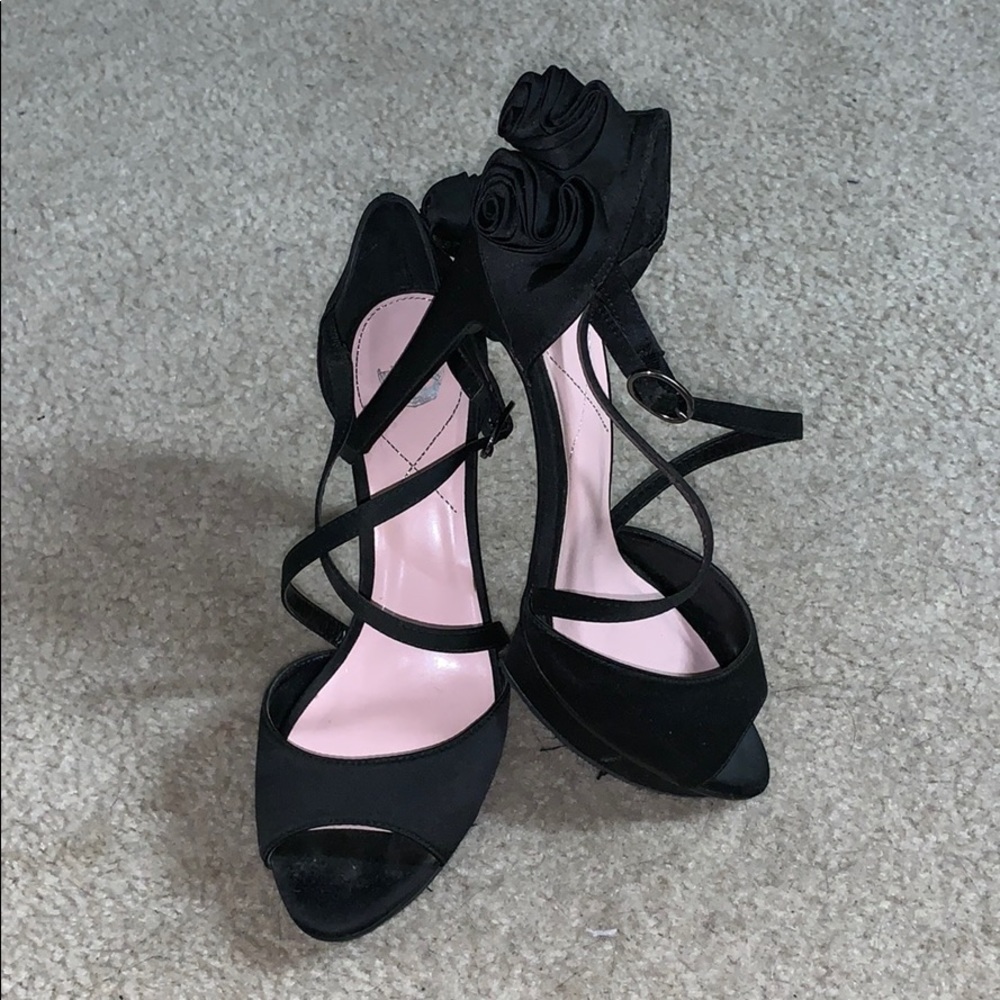 Miss America Zena Black Satin Peep Toe Pump